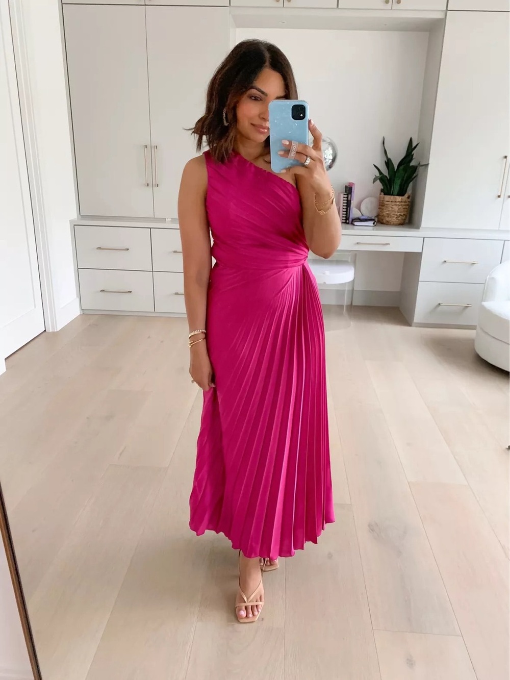 NWT Abercrombie & Fitch Giselle One Shoulder Magenta Pleated Midi Dress M Tall